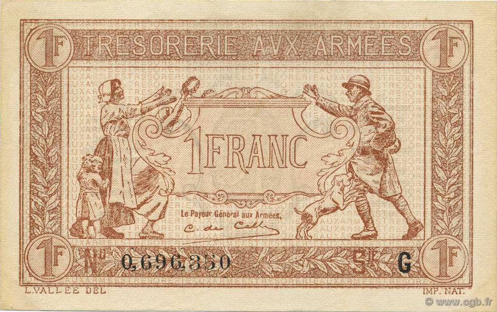 1 Franc TRÉSORERIE AUX ARMÉES 1917 FRANCIA  1917 VF.03.07 SC+