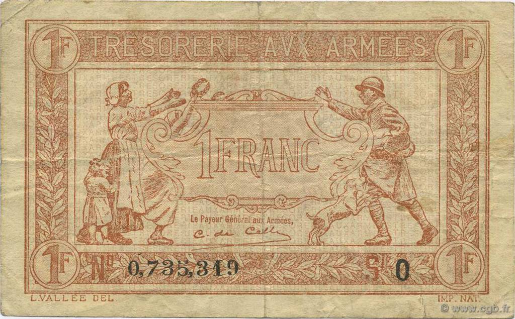 1 Franc TRÉSORERIE AUX ARMÉES 1919 FRANCIA  1919 VF.04.02 MBC