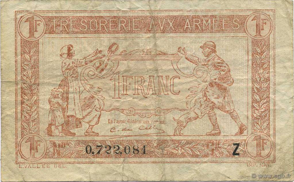 1 Franc TRÉSORERIE AUX ARMÉES 1919 FRANCIA  1919 VF.04.13 BB