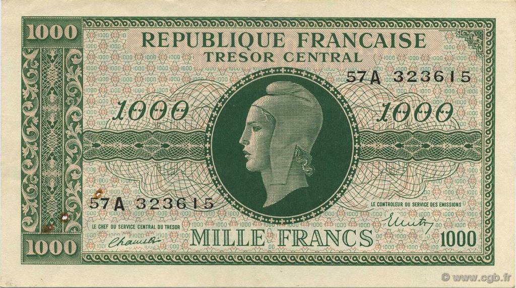 1000 Francs MARIANNE BANQUE D ANGLETERRE FRANKREICH  1945 VF.12.01 fVZ