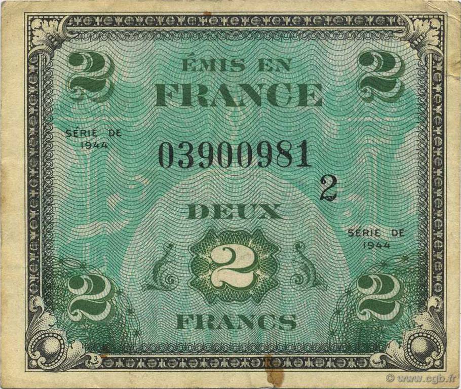 2 Francs DRAPEAU FRANCIA  1944 VF.16.02 BB
