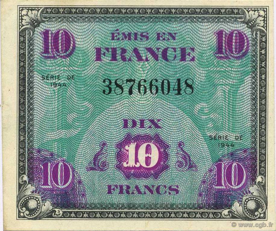 10 Francs DRAPEAU FRANKREICH  1944 VF.18.01 fST+