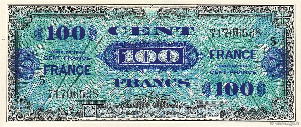 100 Francs FRANCE FRANKREICH  1945 VF.25.05 fST