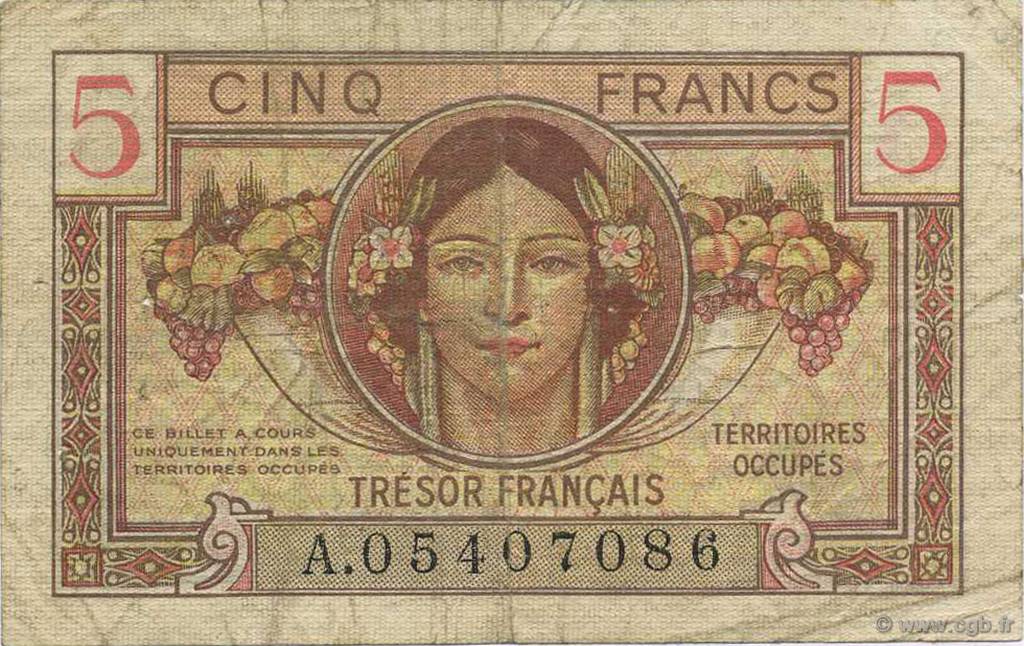 5 Francs TRÉSOR FRANÇAIS FRANCIA  1947 VF.29.01 BC a MBC