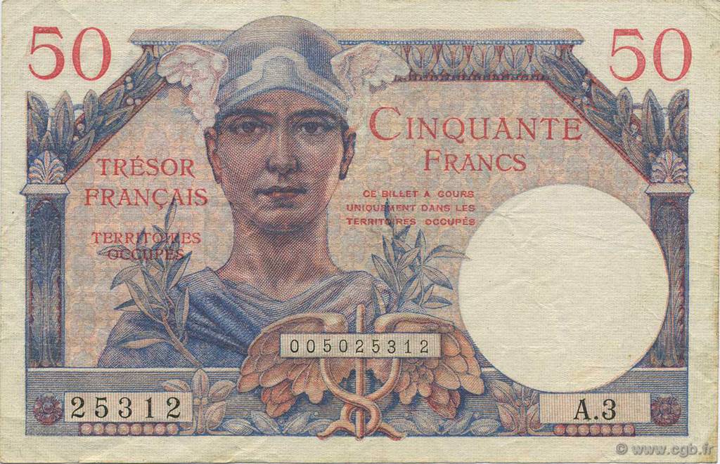50 Francs TRÉSOR FRANÇAIS FRANCIA  1947 VF.31.01 MBC+
