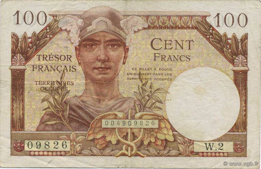 100 Francs TRÉSOR FRANÇAIS FRANCIA  1947 VF.32.02 BB