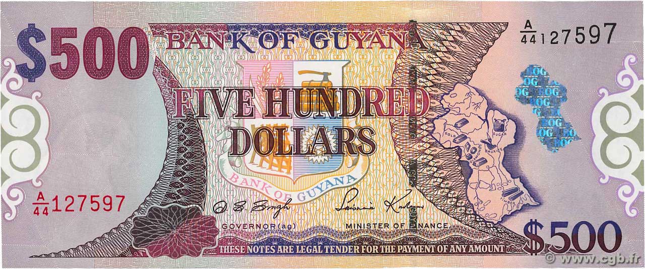 500 Dollars GUYANA  2002 P.34b q.FDC
