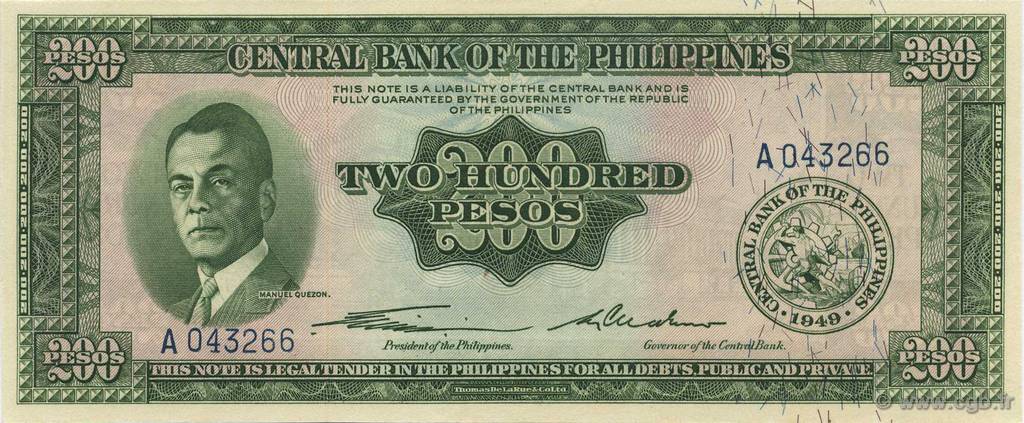 200 Pesos FILIPINAS  1949 P.140a SC+
