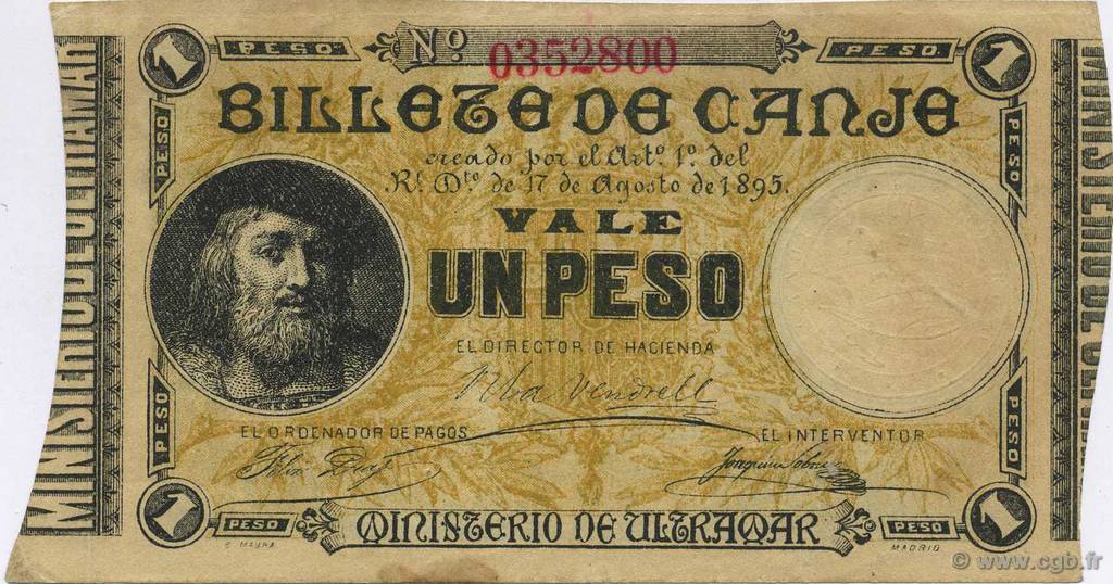 1 Peso PUERTO RICO  1895 P.07b XF