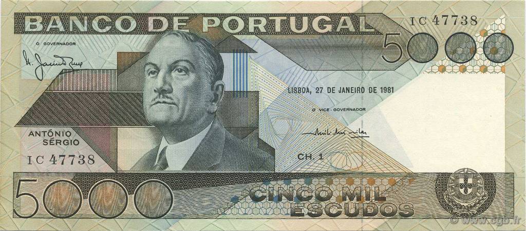 5000 Escudos PORTUGAL  1981 P.182b UNC