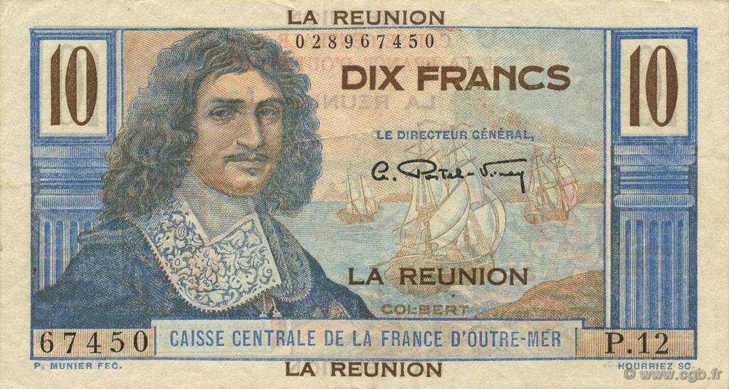 10 Francs Colbert REUNION INSEL  1946 P.42a VZ