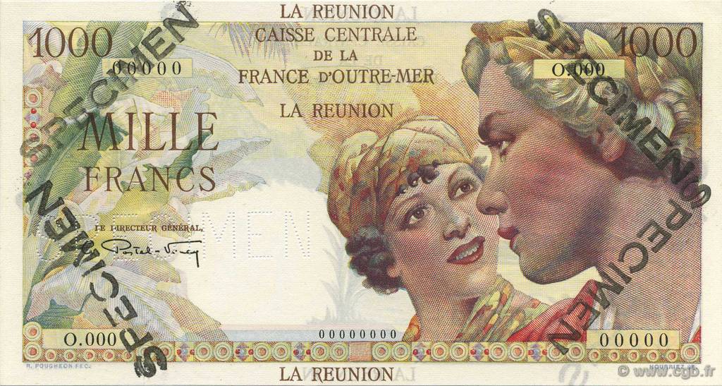 1000 Francs Union Française Spécimen ISLA DE LA REUNIóN  1946 P.47s SC+