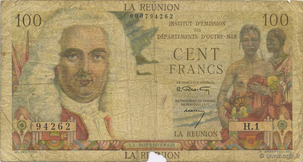 100 Francs La Bourdonnais ISOLA RIUNIONE  1960 P.49a q.B