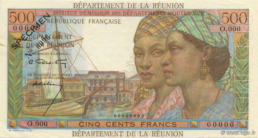 500 Francs Pointe à pitre Spécimen ÎLE DE LA RÉUNION  1964 P.51s SPL