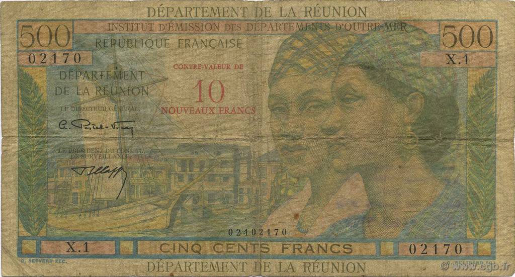 10 NF sur 500 Francs Pointe à Pitre REUNION ISLAND  1971 P.54b G