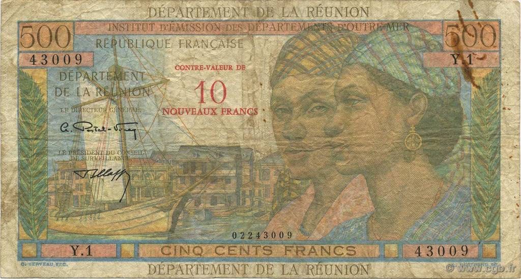 10 NF sur 500 Francs Pointe à Pitre REUNION ISLAND  1971 P.54b VG