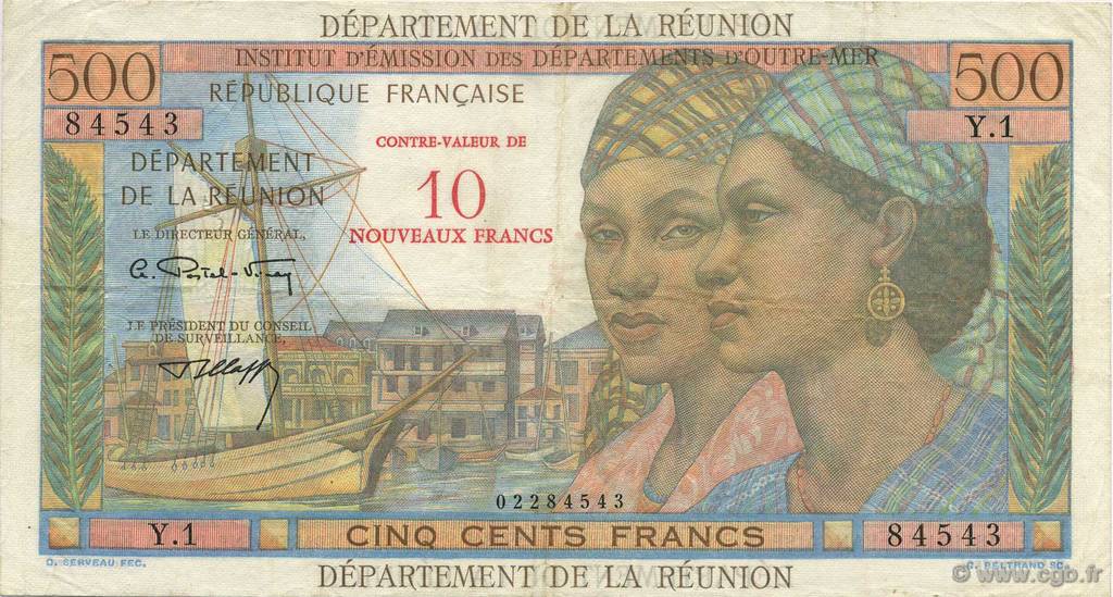 10 NF sur 500 Francs Pointe à Pitre REUNION INSEL  1971 P.54b fVZ