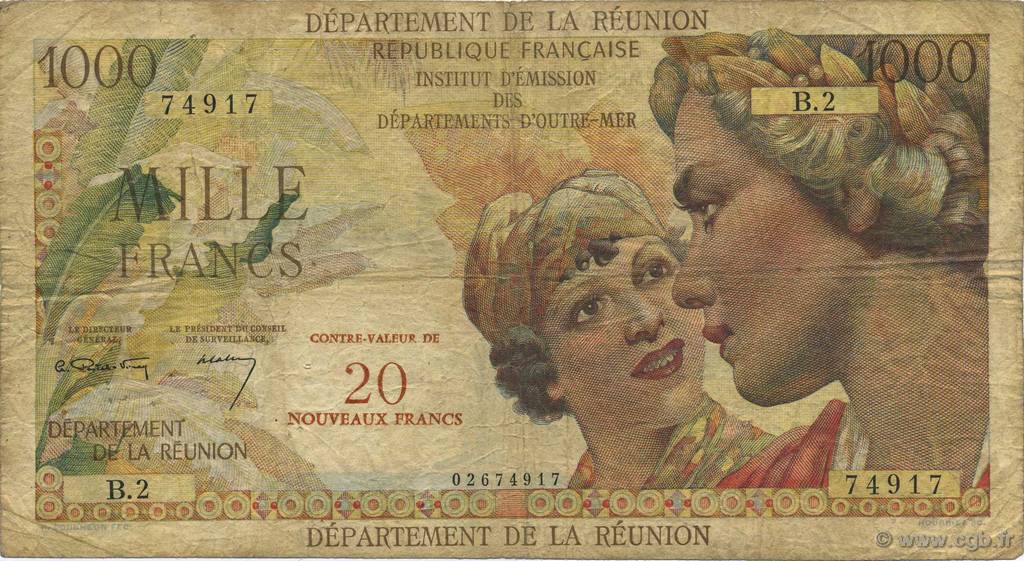 20 NF sur 1000 Francs Union Française ISOLA RIUNIONE  1967 P.55a B