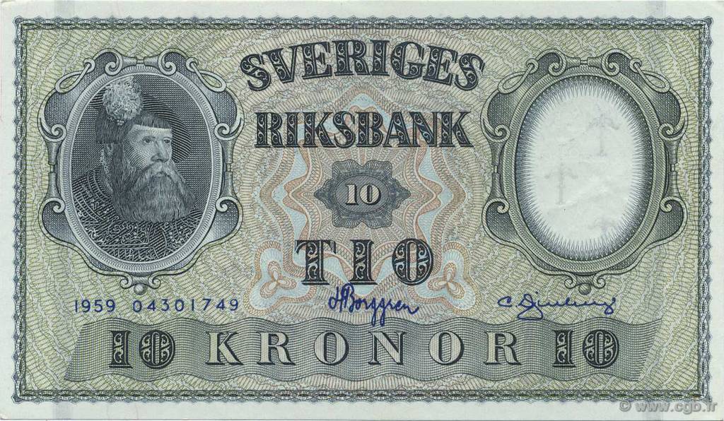 10 Kronor SUÈDE  1959 P.43g SC