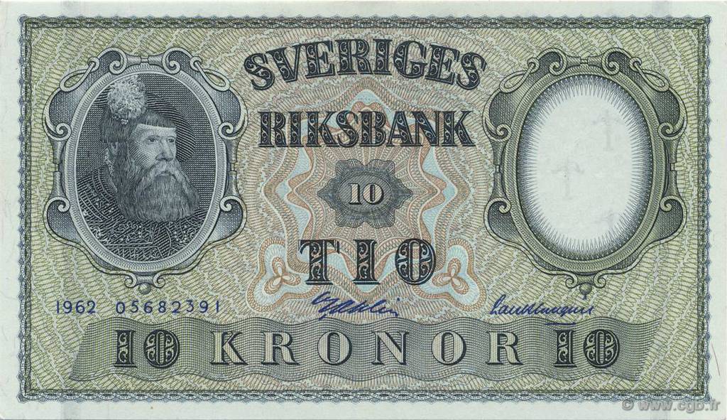 10 Kronor SWEDEN  1962 P.43i UNC