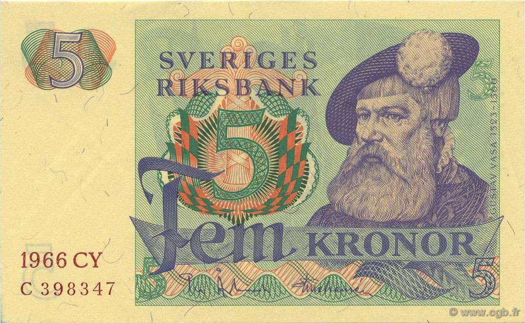 5 Kronor SUÈDE  1966 P.51a fST+