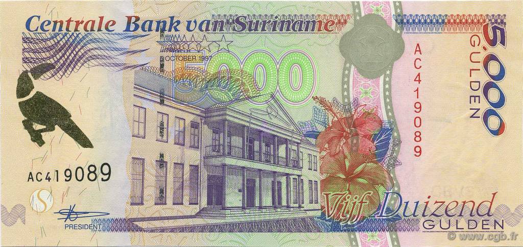 5000 Gulden SURINAM  1997 P.143a ST
