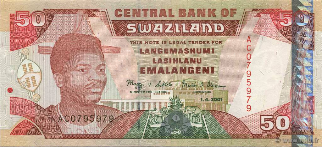 50 Emalangeni SWAZILAND  2001 P.31a UNC