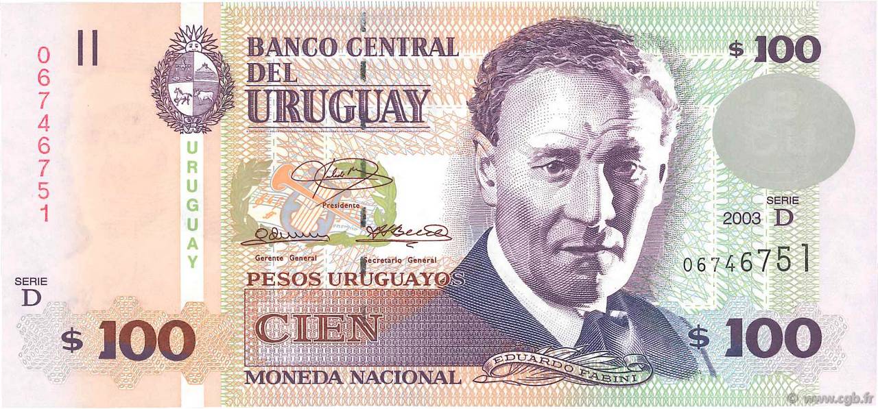 100 Pesos Uruguayos URUGUAY  2003 P.085 UNC