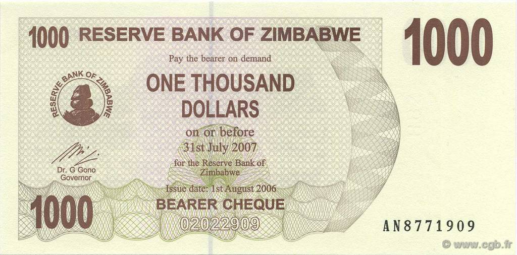 1000 Dollars ZIMBABWE  2006 P.44 NEUF