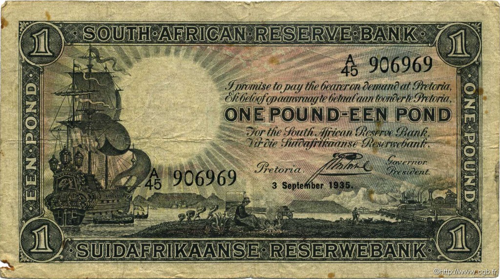 1 Pound SOUTH AFRICA  1935 P.084c F