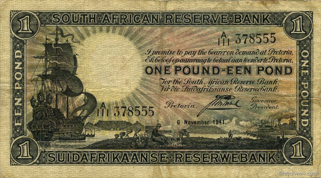 1 Pound SOUTH AFRICA  1941 P.084e VF