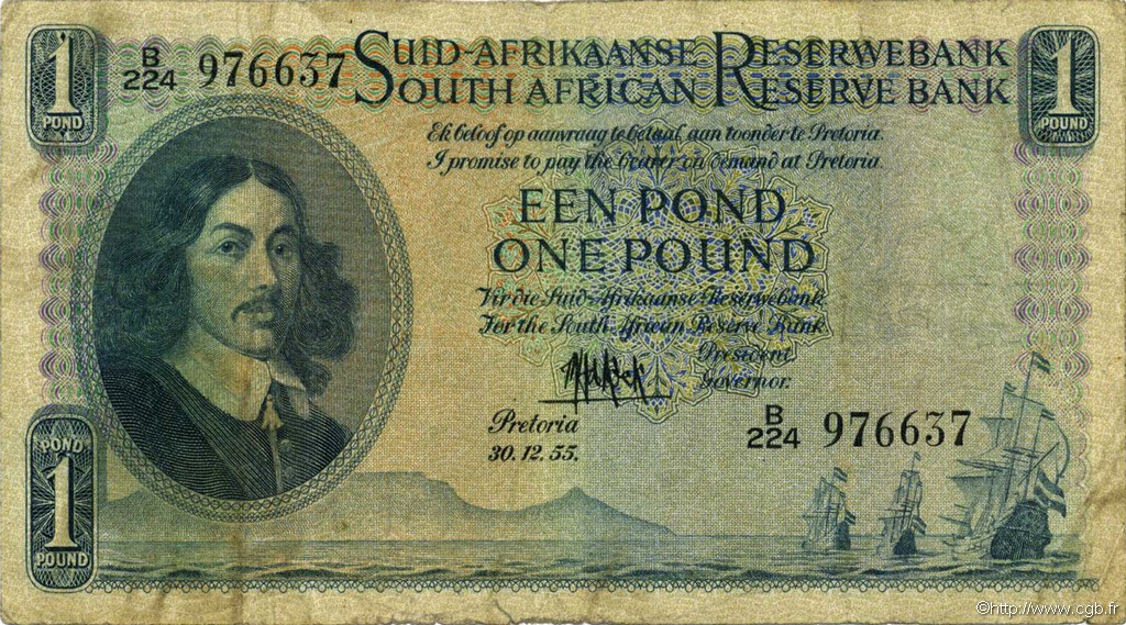 1 Pound SUDAFRICA  1955 P.093e MB