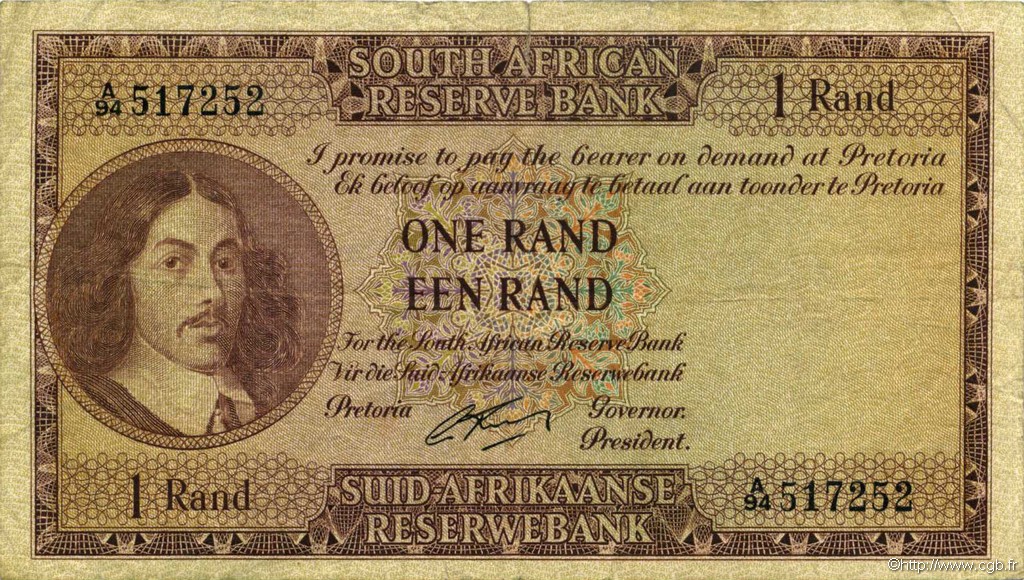 1 Rand SOUTH AFRICA  1962 P.102b VF