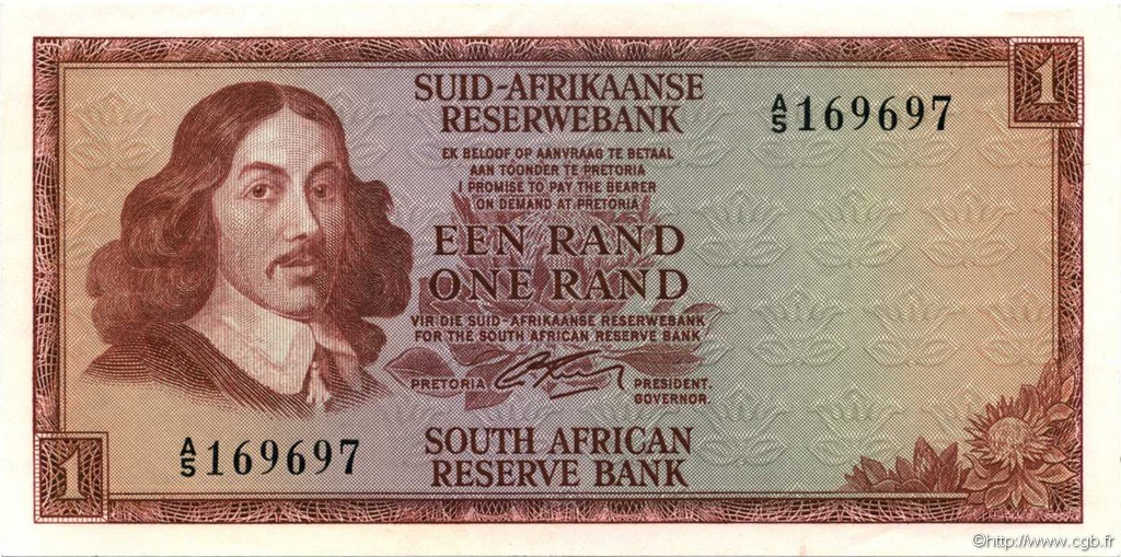 1 Rand SOUTH AFRICA  1966 P.110a XF+