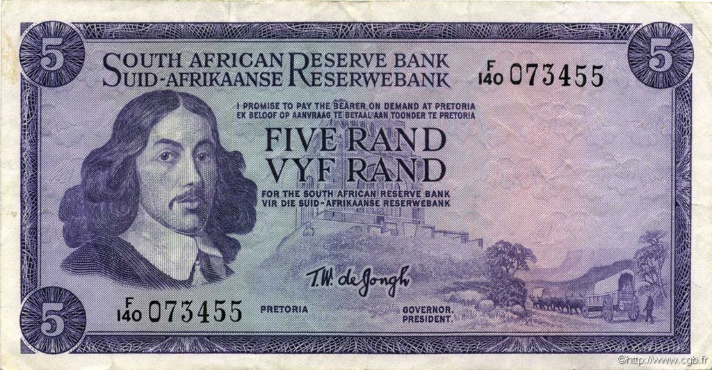 5 Rand SOUTH AFRICA  1967 P.111b VF+