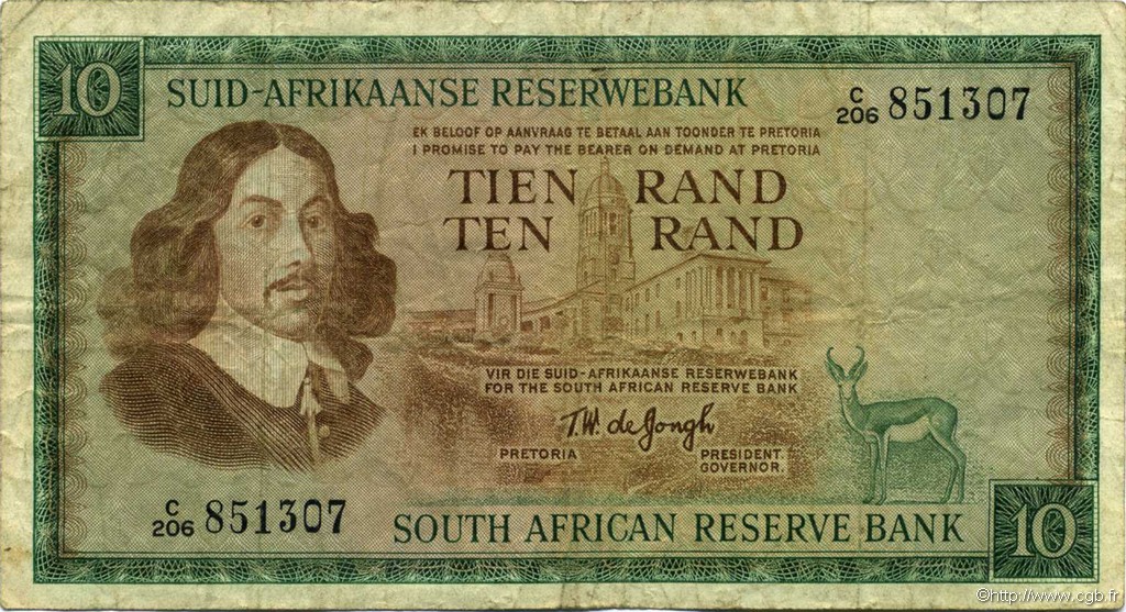 10 Rand SUDAFRICA  1967 P.114b q.BB