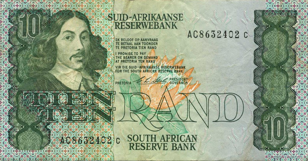 10 Rand SOUTH AFRICA  1990 P.120e VF