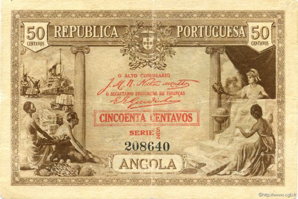 50 Centavos ANGOLA  1923 P.063 BC+