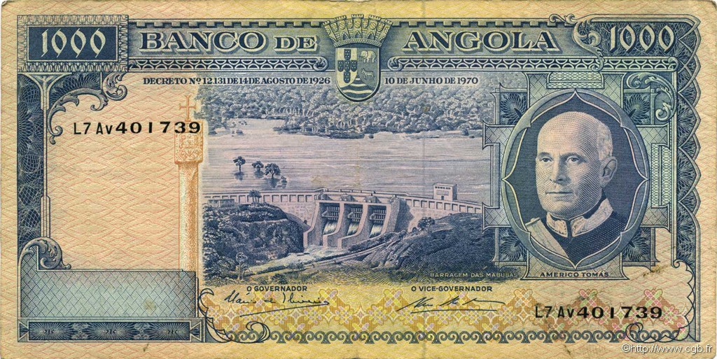 1000 Escudos ANGOLA  1970 P.098 VF