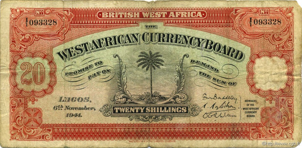 20 Shillings BRITISCH-WESTAFRIKA  1941 P.08b S