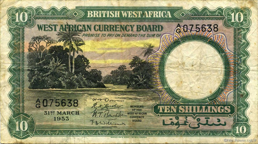 10 Shillings AFRIQUE OCCIDENTALE BRITANNIQUE  1953 P.09a TB+