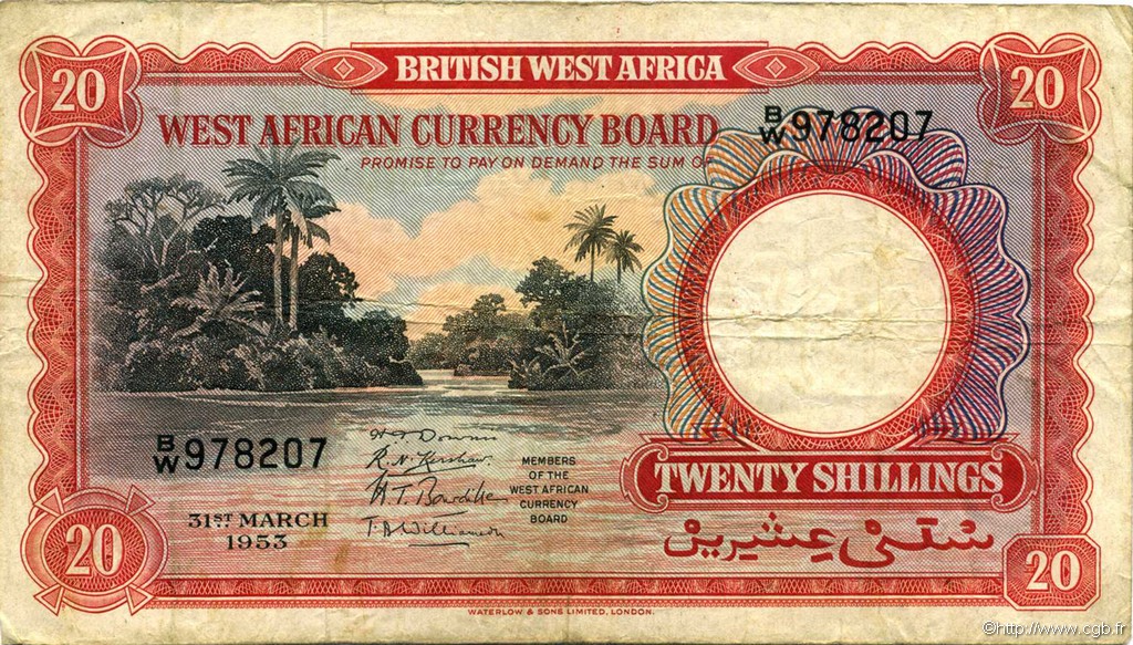 20 Shillings BRITISCH-WESTAFRIKA  1953 P.10a fSS