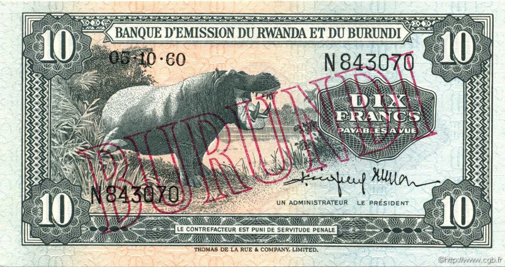 10 Francs BURUNDI  1960 P.02 fST