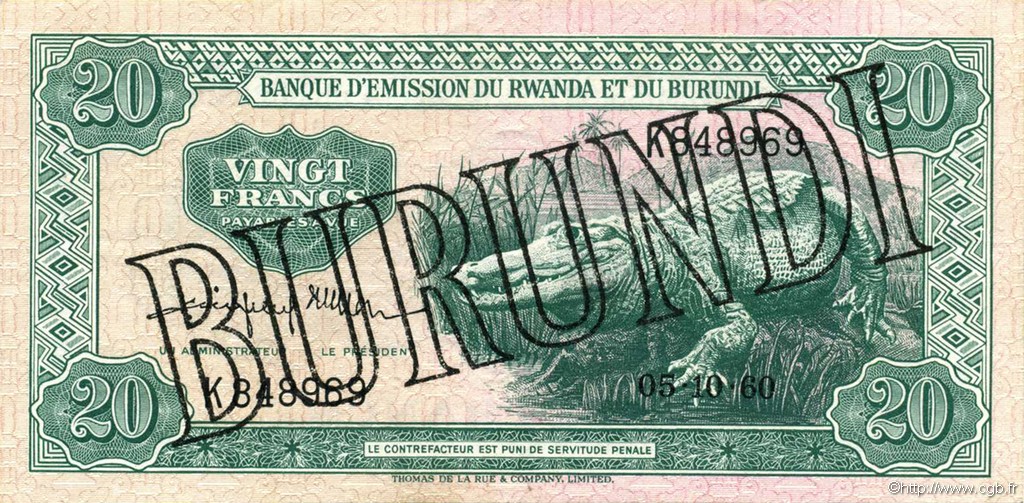 20 Francs BURUNDI  1960 P.03 EBC