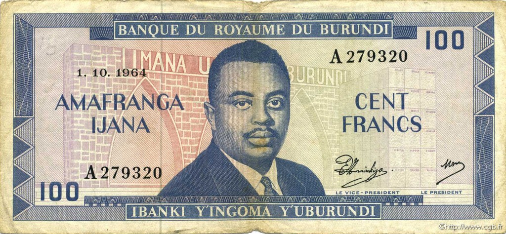 100 Francs BURUNDI  1964 P.12a F+