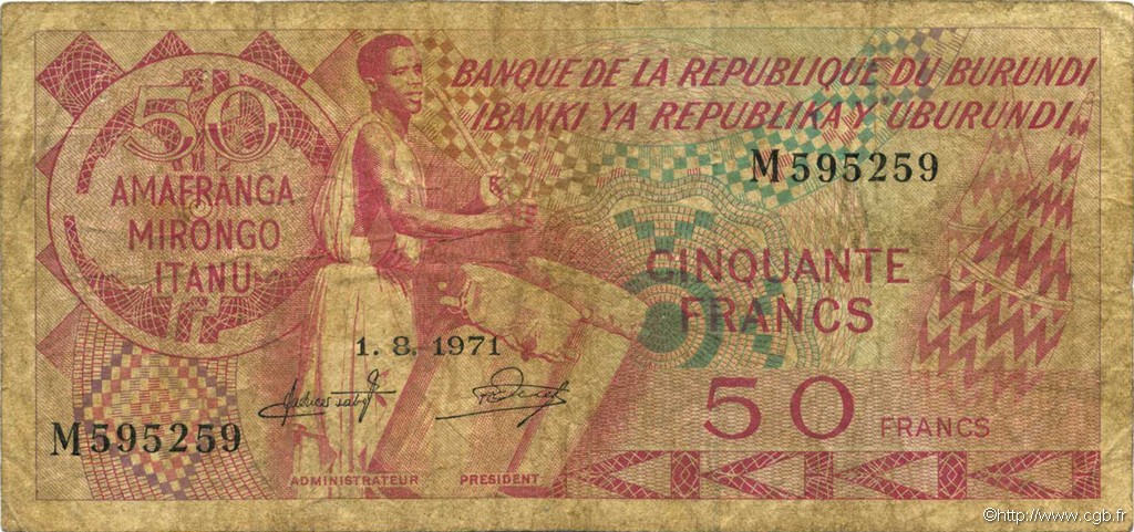 50 Francs BURUNDI  1971 P.22b SGE