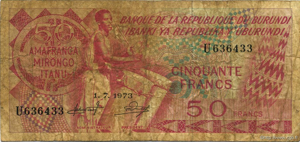 50 Francs BURUNDI  1973 P.22b SGE