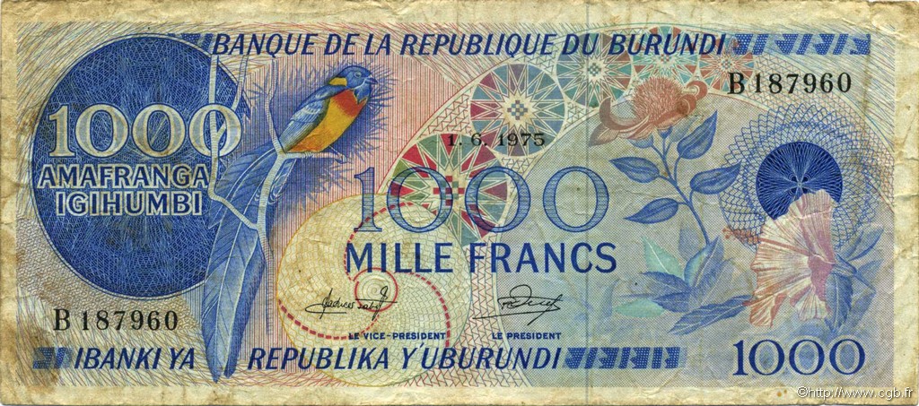 1000 Francs BURUNDI  1975 P.25b F