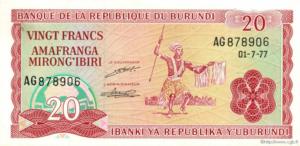 20 Francs BURUNDI  1977 P.27a ST