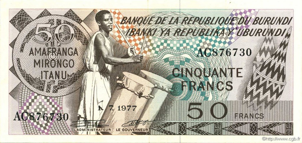 50 Francs BURUNDI  1977 P.28a SUP à SPL